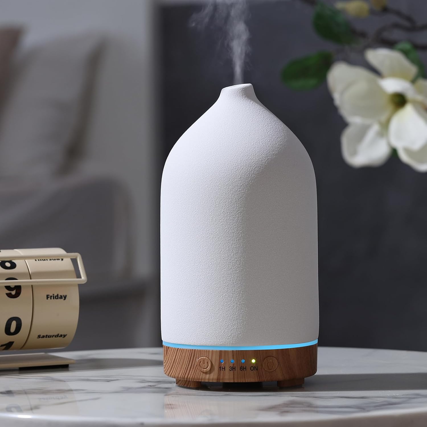 Gooamp Ceramic White Matte Stone Diffuser with 7 LED Lights